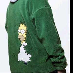 NWT Homer Simpson Meme Embroidered-detail Teddy Fleece Zip Green XS